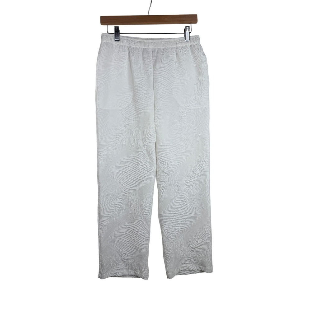 IC Collection Textured Subtle Tonal Pattern Elastic Waist Pants size Small White